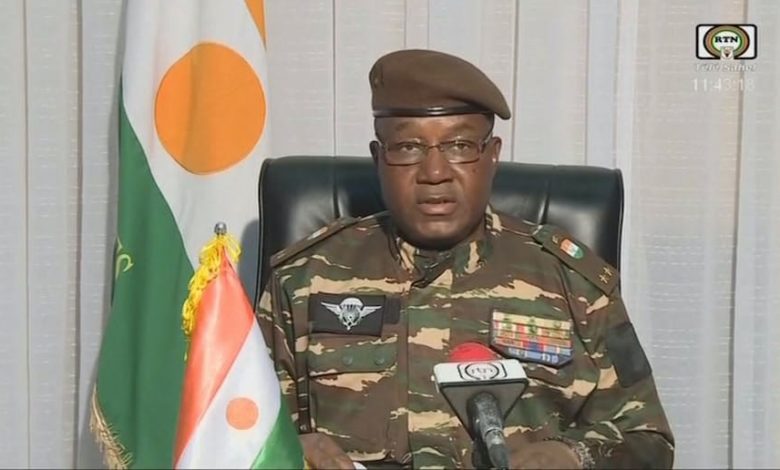 Gen. Tchiani declares himself Niger's leader. Getty Images screen grab of state television