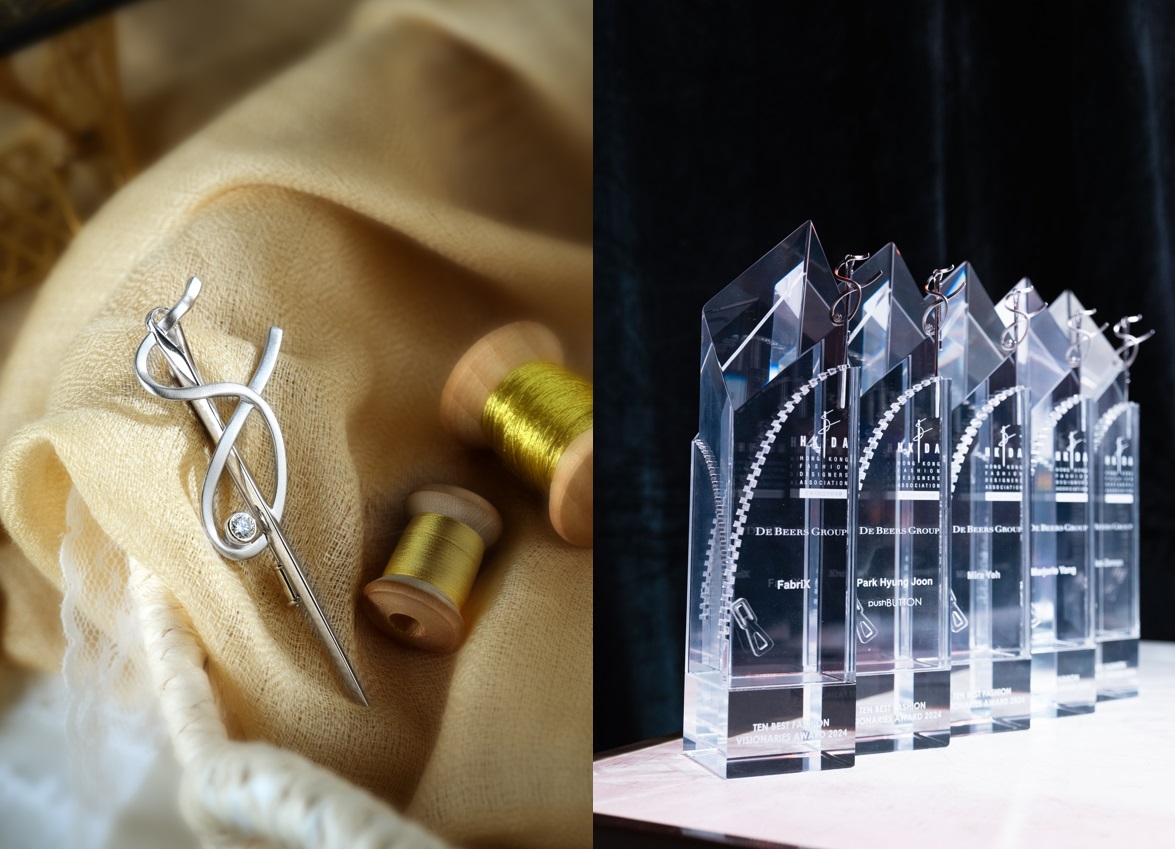 De Beers Group proudly supports the Hong Kong Fashion Designers Association (HKFDA) 40th Anniversary Gala Dinner and Fashion Visionaries Award 2024 by sponsoring ten pins, which can also be worn as pendants, each set with a 0.20 carat natural diamond.